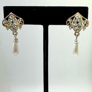 Silvertone and Goldtone with Faux Pearl Drop Earrings